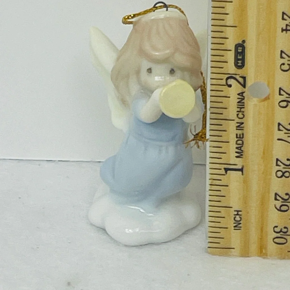 Precious Moments Angel Playing Trumpet Porcelain Christmas Ornament Blue Gown